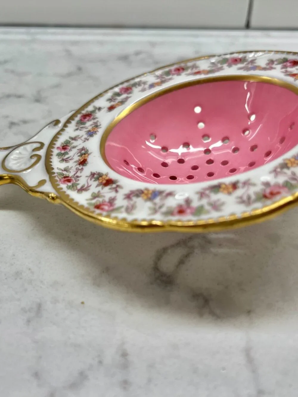 Vintage Porcelain Hand-Painted Tea Strainer